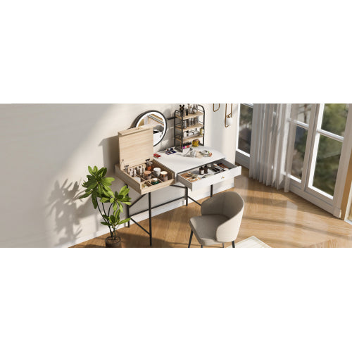 White Vanity Desk with Lighted Mirror and Wireless Charging