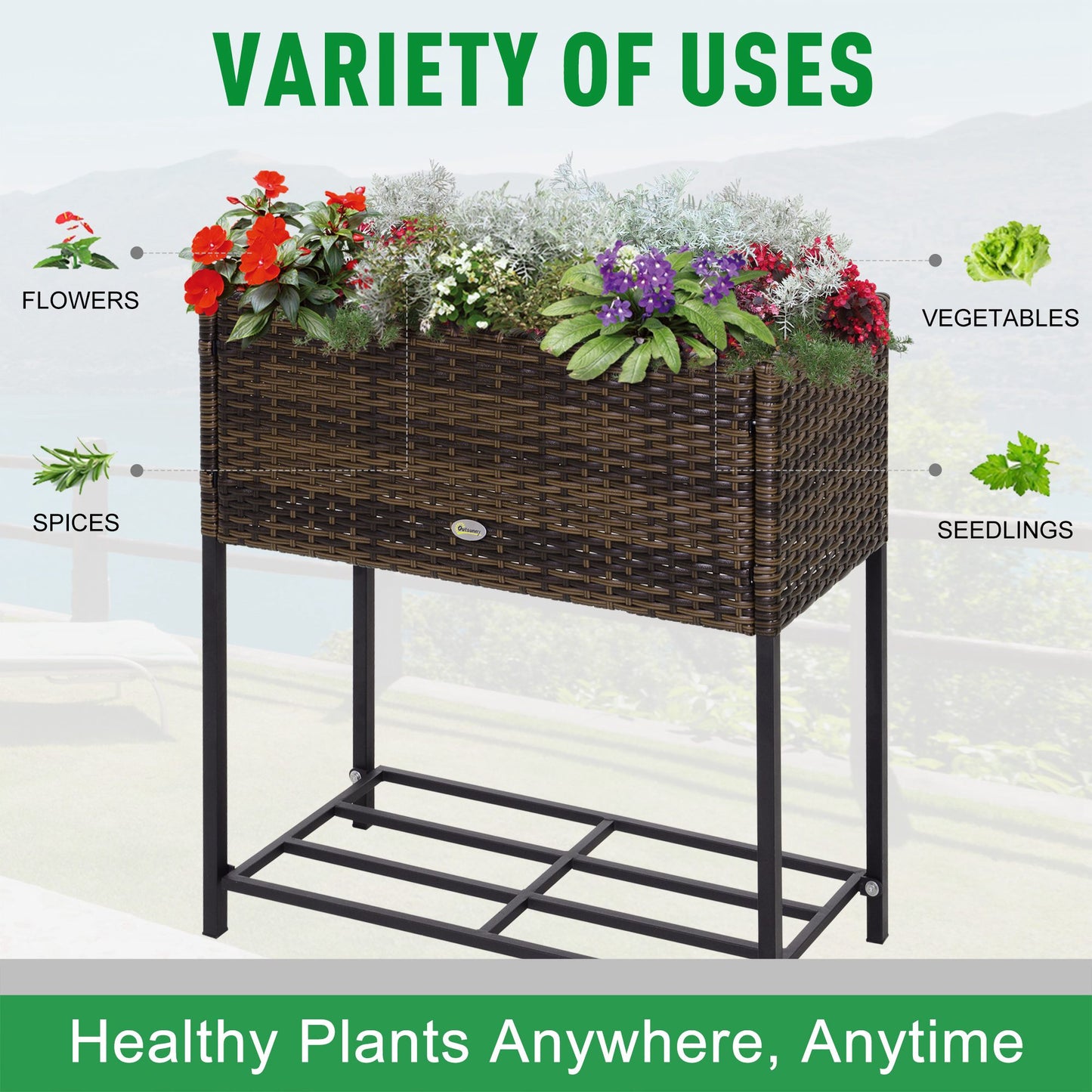 28" Elevated Rattan Planter Box with Storage for Indoor & Outdoor Use
