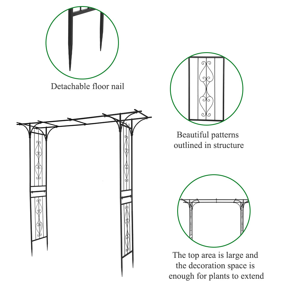 Black Wrought Iron Flat Top Garden Arch Trellis, 7.1ft