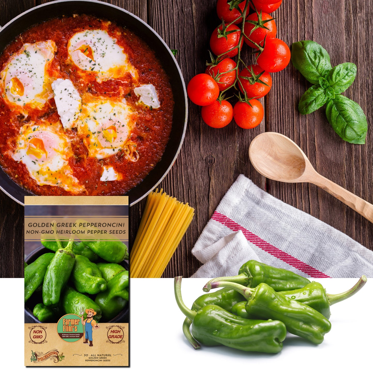 Pepperoncini Peppers Seeds Golden Greek - Pack of 30 Italian Hot Pepper Seeds - Heirloom Seeds Non GMO Organic & High Germination, Yellow Capsicum Annum Seeds for Planting Vegetables