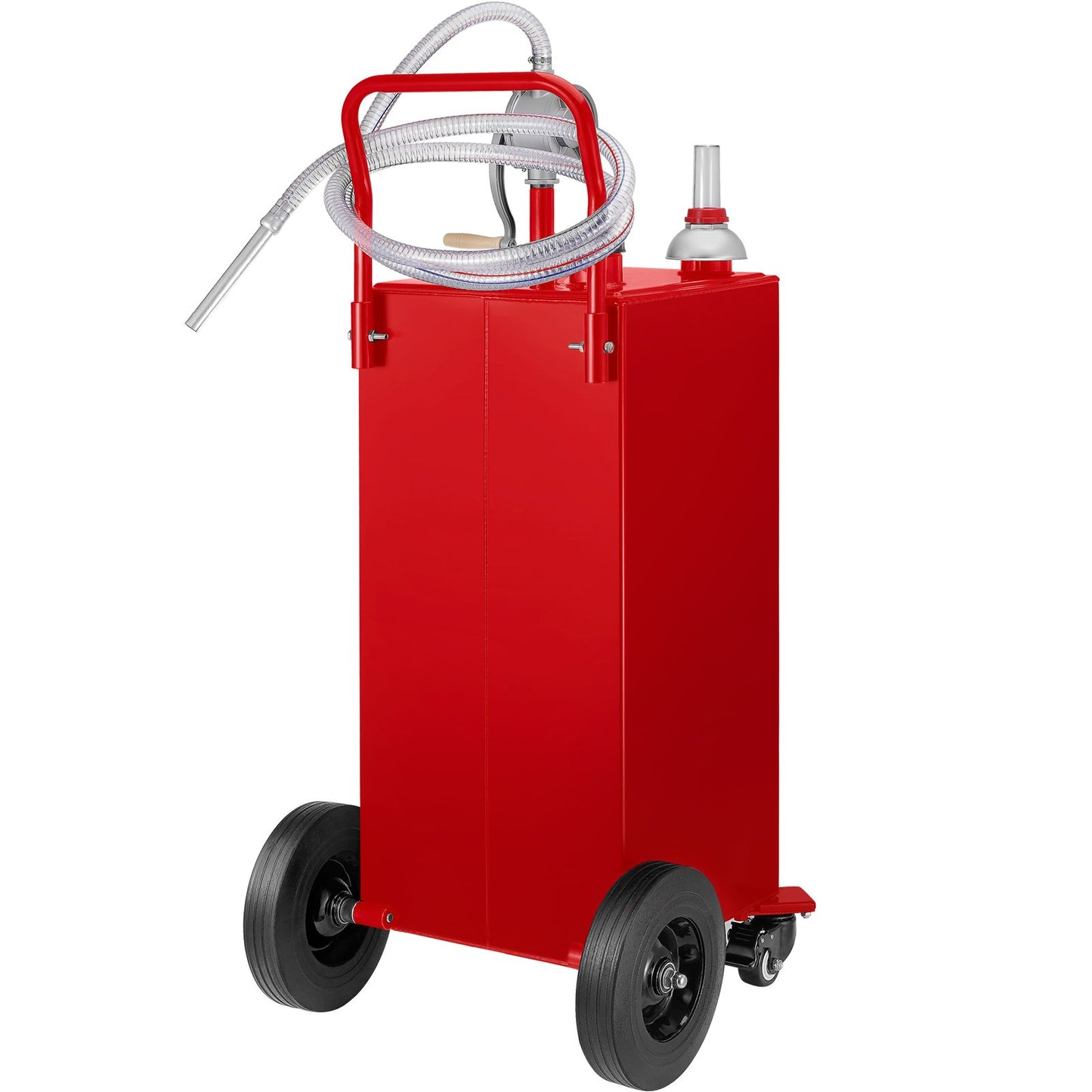 30 Gallon Portable Fuel Caddy with Manual Pump and Wheels – Red