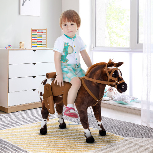 Brown Sound-Making Plush Ride-On Horse for Toddlers