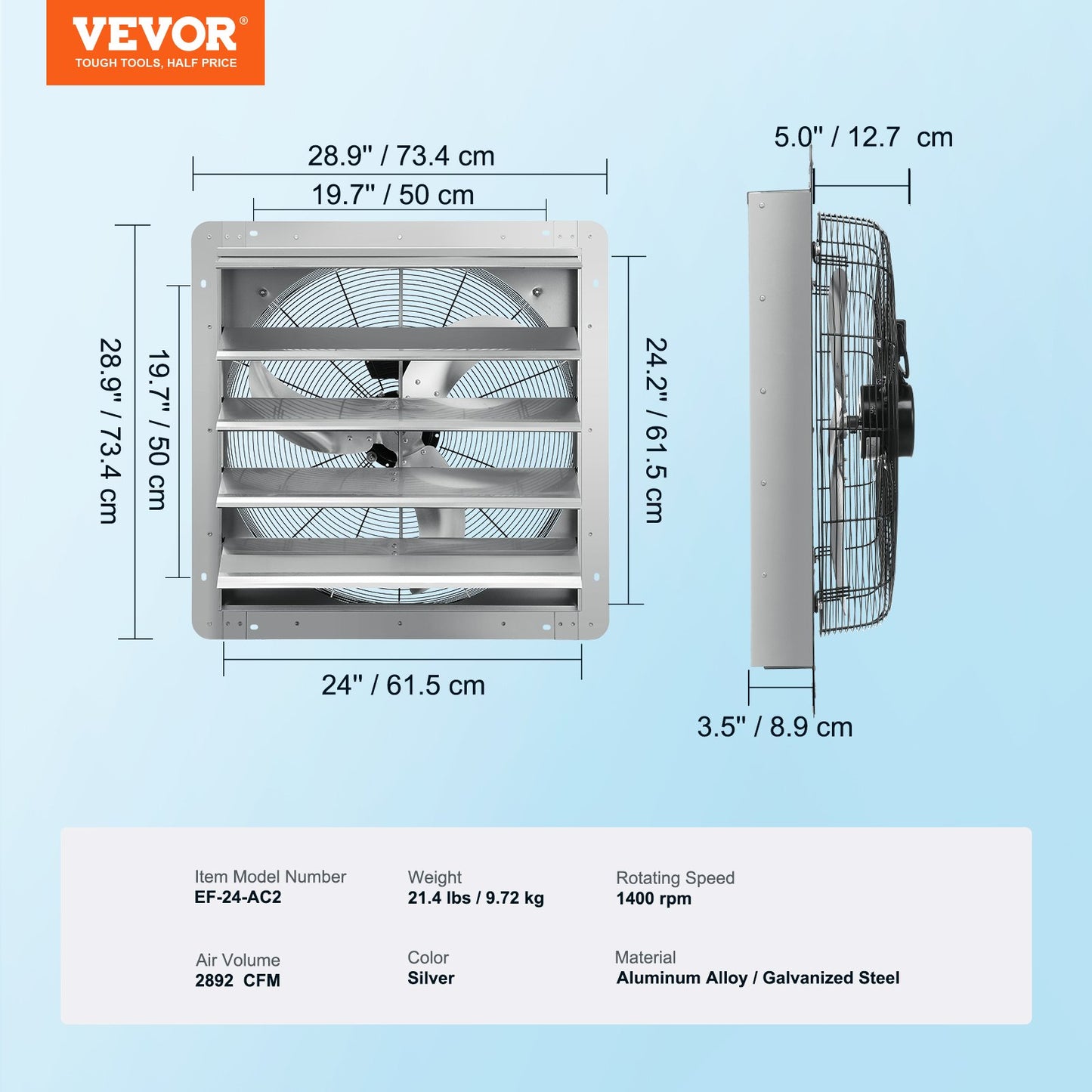24-Inch Aluminum Shutter Exhaust Fan for Ventilation and Cooling