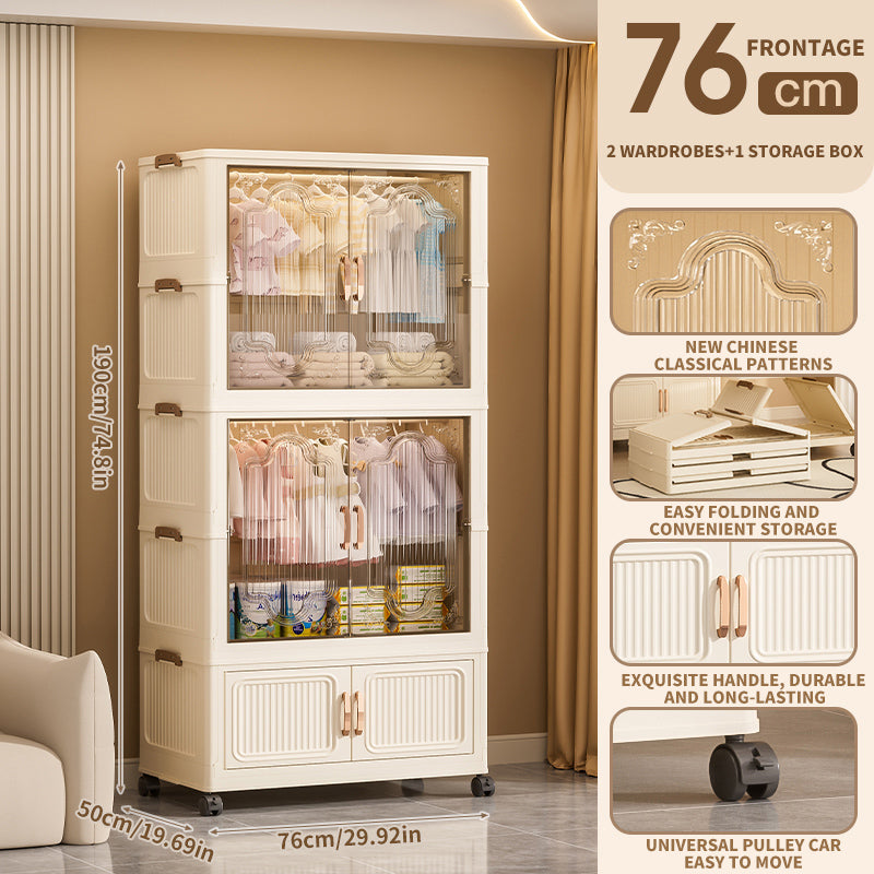 Foldable Multi-Layer Storage Cabinet with Transparent Doors