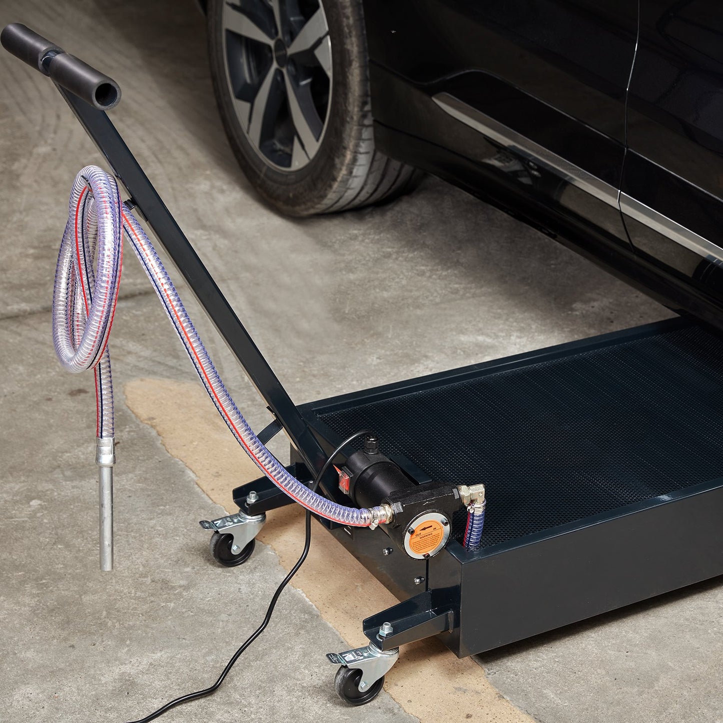 20-Gallon Low Profile Oil Drain Pan with Pump and Rolling Cart