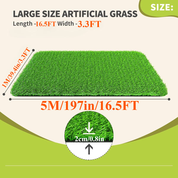 Premium 3ft x 16ft Artificial Grass Turf with Drainage Holes