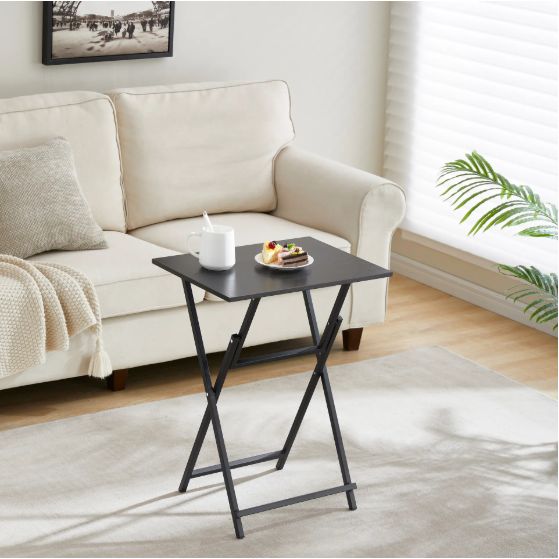 Black 2-Piece Folding TV Tray Table Set