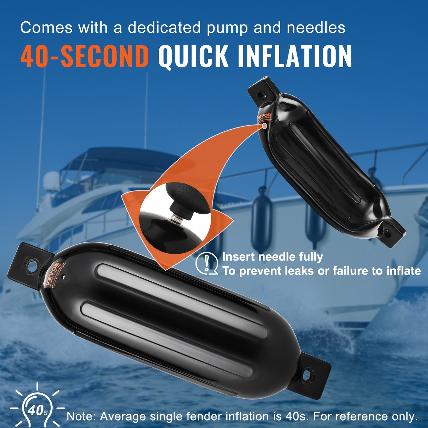 Inflatable Black Boat Fenders with Air Pump and Storage Bag – Set of 4
