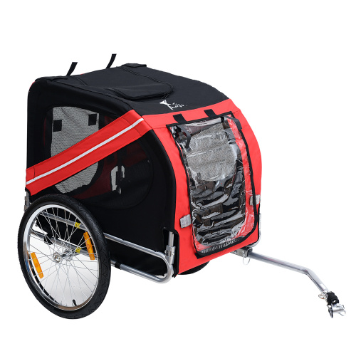 Red Pet Bike Trailer with Mesh Screen and Off-Road Wheels