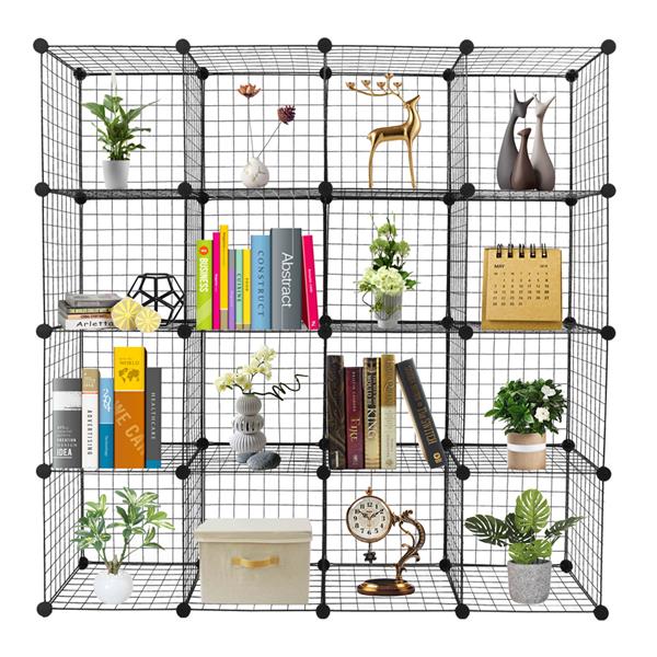 16-Cube Black Metal Wire Storage Organizer