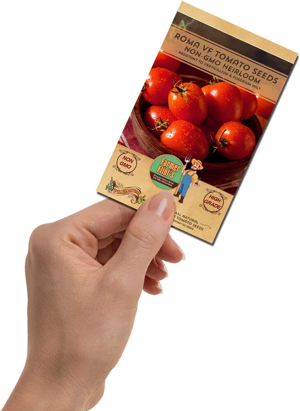 Roma VF Tomato Seeds - Non-GMO Heirloom Tomato Seeds for Planting - Red Tomato Vegetable Seeds for Planting Home Garden - Pack of 50 Open Pollinated Garden Seeds - Planting Instruction Included