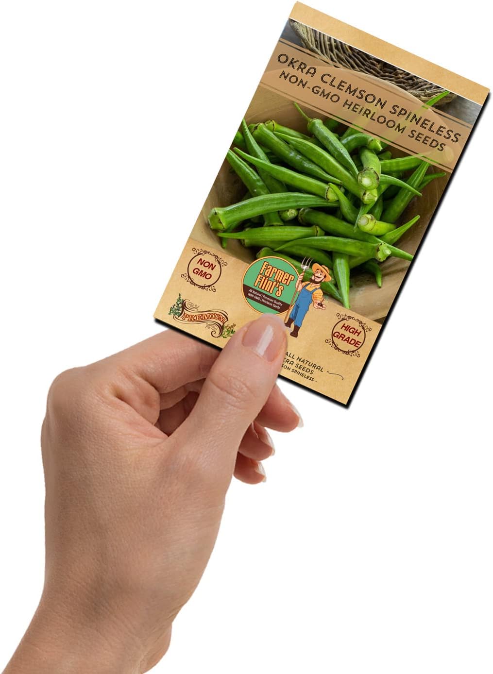Okra Clemson Spineless Seeds - Non-GMO Heirloom Okra Seeds for Planting Home Garden - Pack of 50 Open Pollinated Vegetable Seeds - Grow Your Own Veggies w/ Okra Seeds - Planting Guide Included
