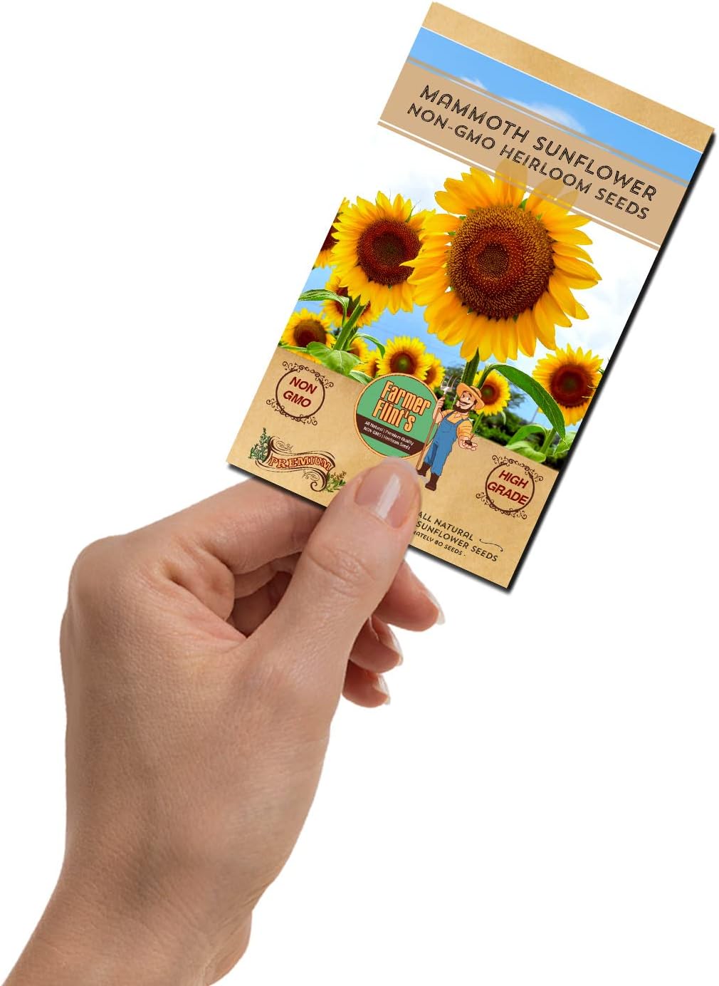 Mammoth Sunflower Seeds for Planting - Non-GMO Heirloom Seeds for Gardening Flowers Packed w/ Edible Seeds - Pack of 80 Sunflower Seeds for Your Home Garden - Planting Instructions Included