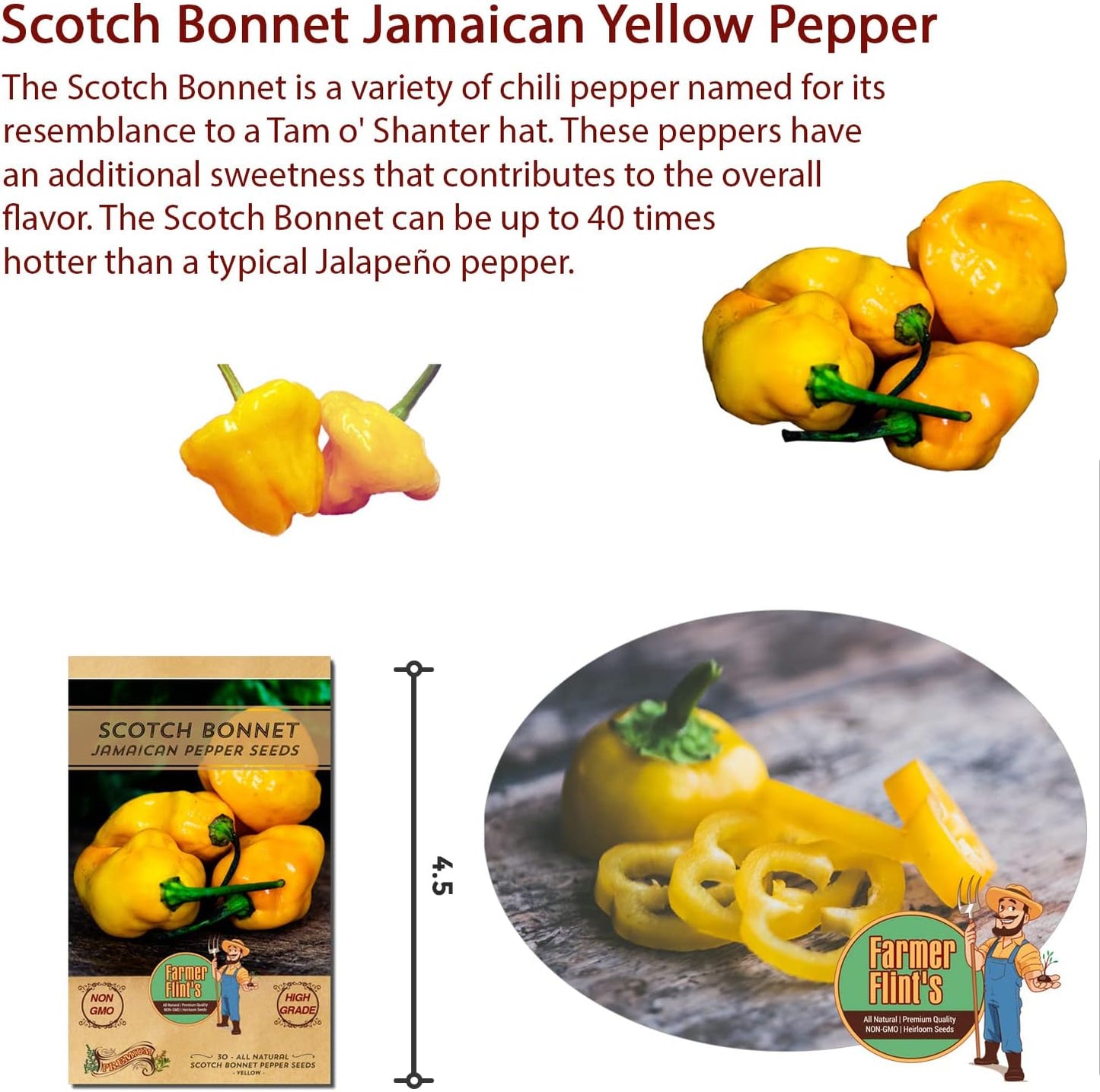 Scotch Bonnet Pepper Seeds - Jamaican Yellow Pepper Seeds for Planting - Non GMO Hot Pepper Seeds - All Natural/High Grade Heirloom Seeds for Growing Hot Pepper Plants (Pack of 30)