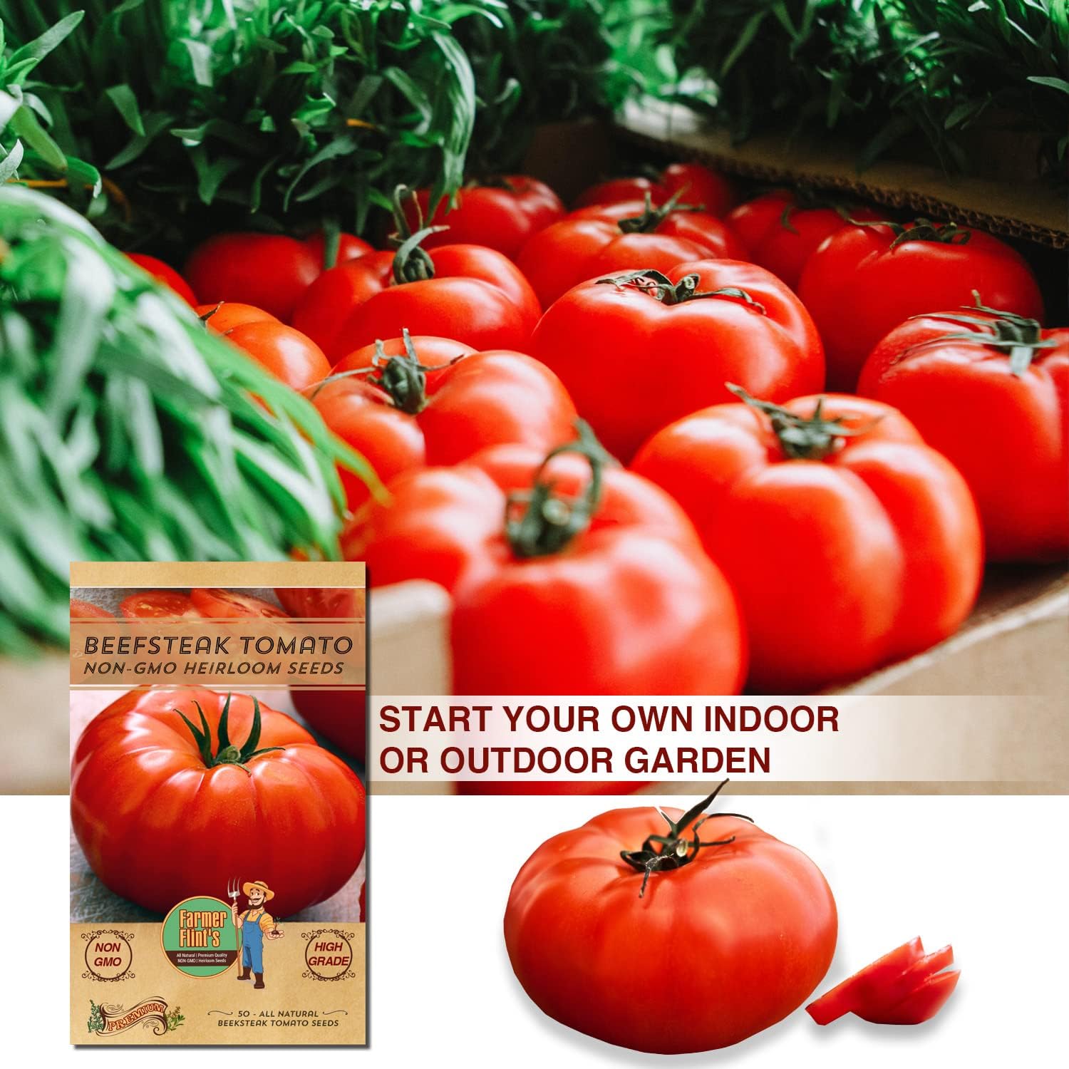 Beefsteak Tomato Seeds – Heirloom, Non-GMO, Pack of 50