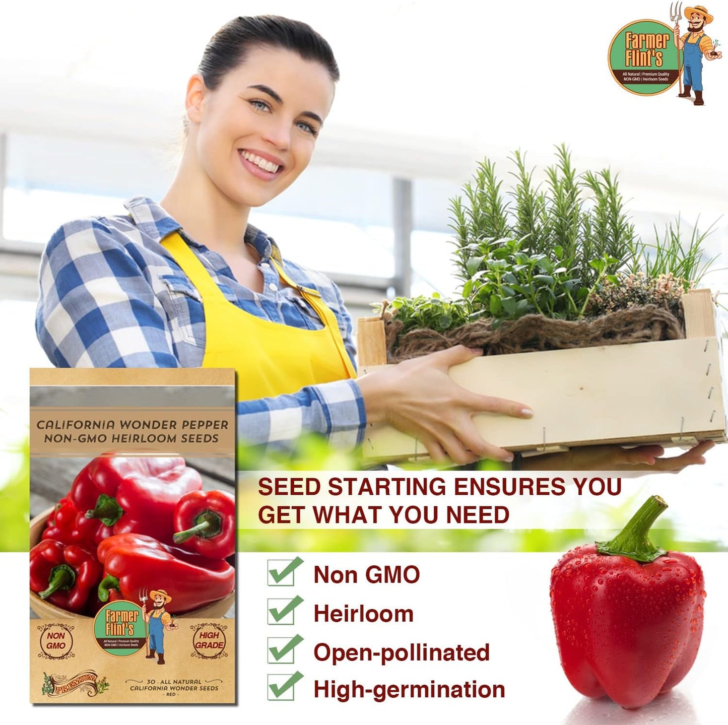 California Wonder Bell Pepper Seeds for Planting - All Natural/Non-GMO/Heirloom Pepper Seeds - Pack of 30 Sweet Pepper Seeds with Instructions to Plant - Delicious Red Peppers for Home Garden