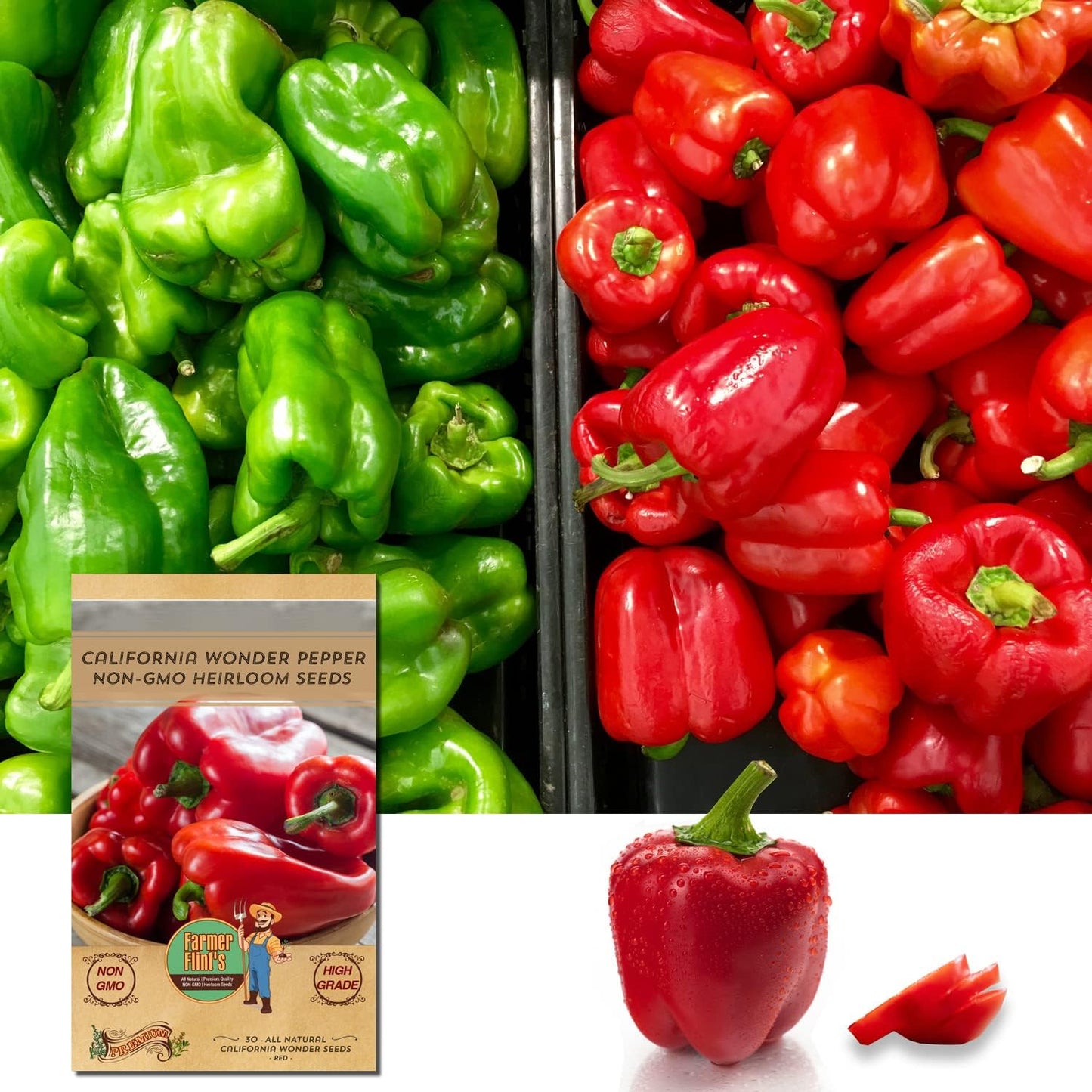 California Wonder Bell Pepper Seeds for Planting - All Natural/Non-GMO/Heirloom Pepper Seeds - Pack of 30 Sweet Pepper Seeds with Instructions to Plant - Delicious Red Peppers for Home Garden