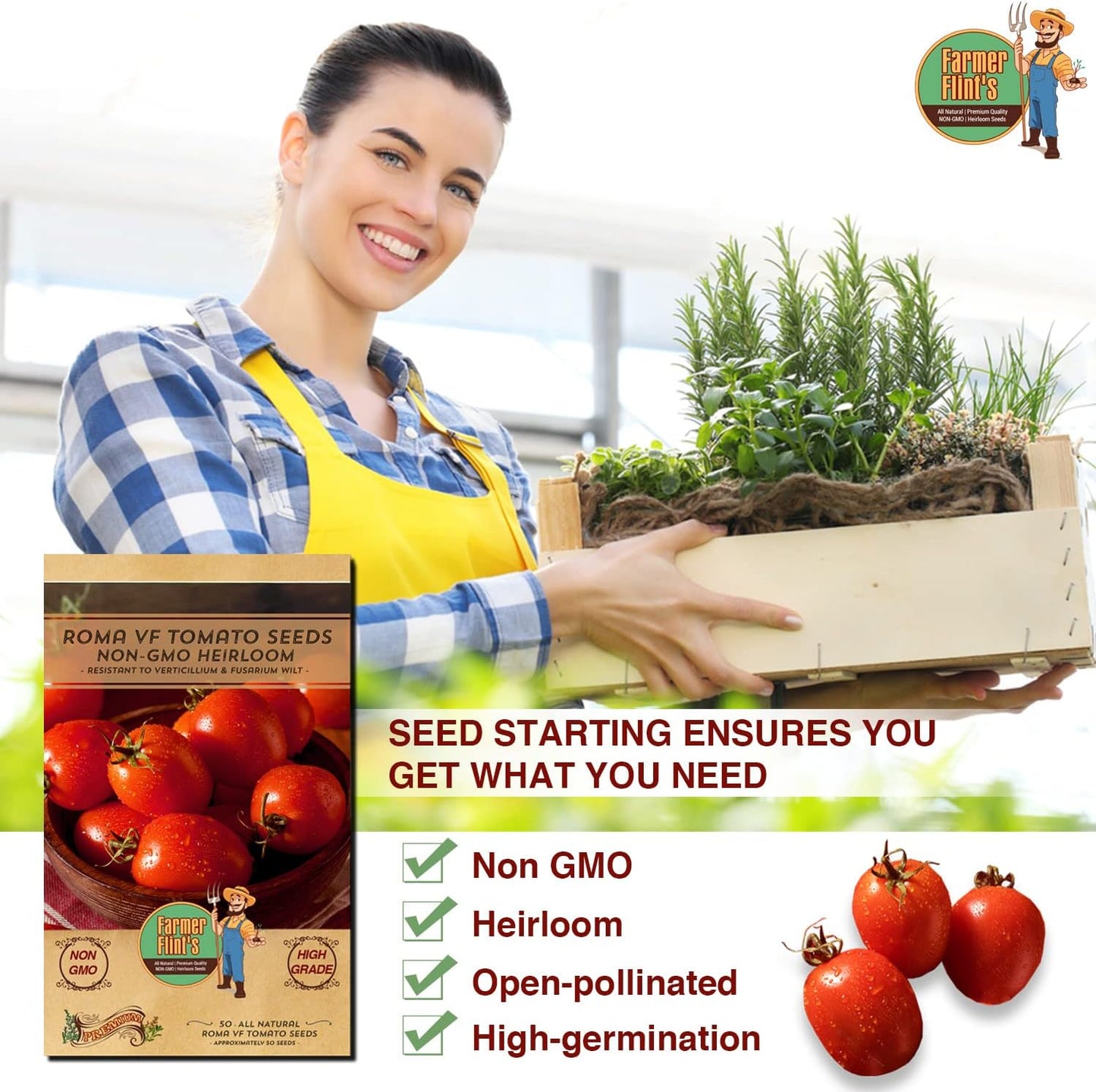 Roma VF Tomato Seeds - Non-GMO Heirloom Tomato Seeds for Planting - Red Tomato Vegetable Seeds for Planting Home Garden - Pack of 50 Open Pollinated Garden Seeds - Planting Instruction Included
