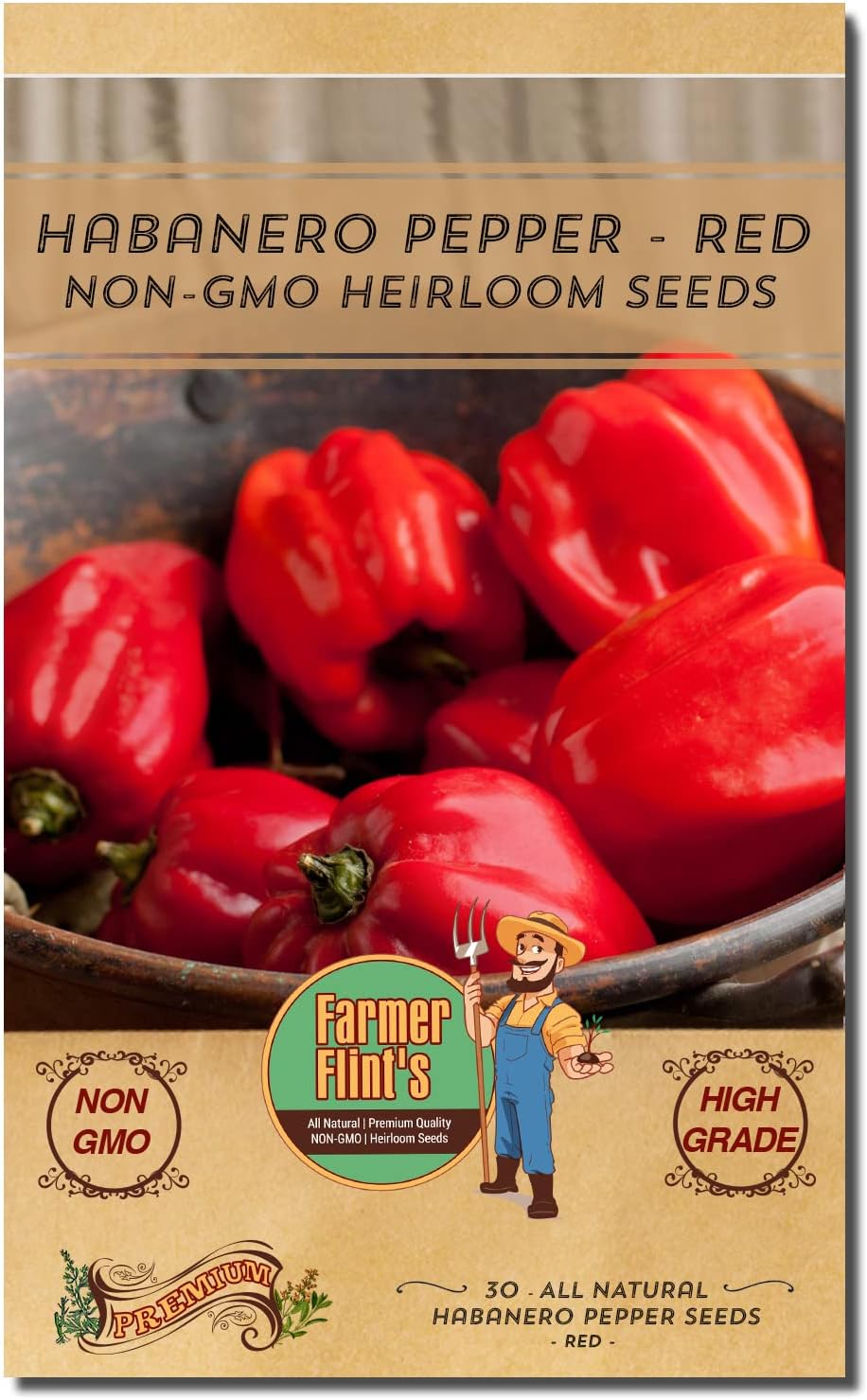 Habanero Pepper Seeds – Hot, Non-GMO Heirloom Pack of 30