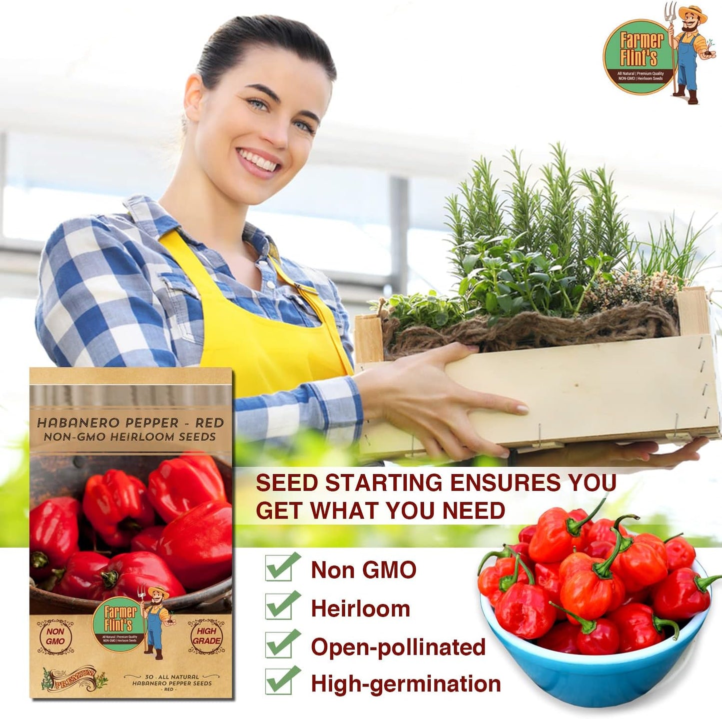 Habanero Pepper Seeds - Open Pollinated/All Natural/Non-GMO Chili Pepper Vegetable Seeds for Planting Home Garden - Pack of 30 Hot Pepper Heirloom Seeds - Growing Instructions Included