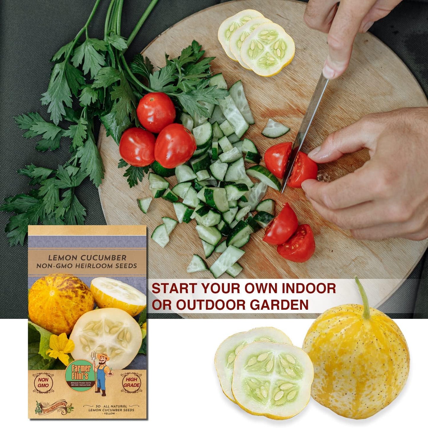 Lemon Cucumber Seeds - Non GMO/Heirloom Lemon Cucumber Seeds for Planting Home Garden - All Natural/High Grade/Open-Pollinated Yellow Cucumber Seeds - (Pack of 30)