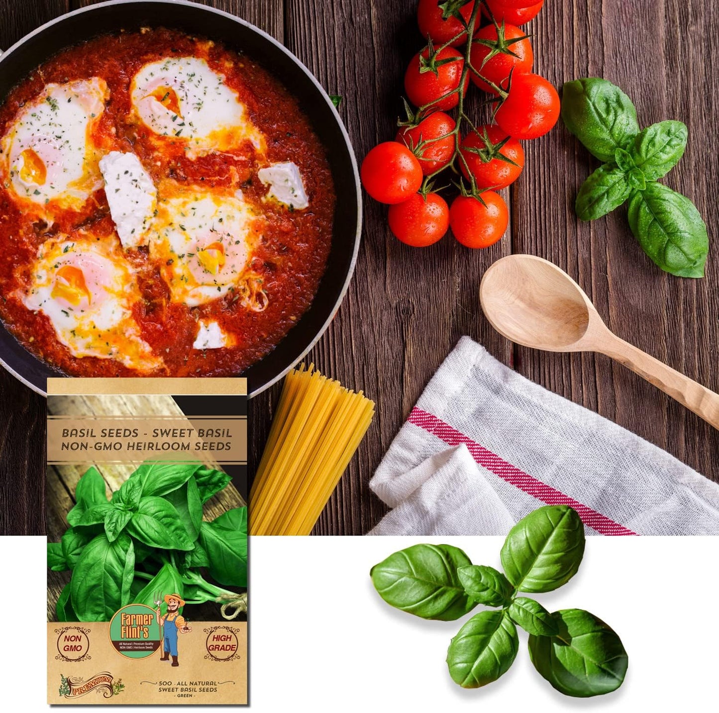 Sweet Basil Seeds - Leafy Vegetable Seeds for Planting Home Garden - Non-GMO Seeds for Planting Basil - Open Pollinated Seeds w/ High Germination Rate - 500 Basil Seed Packet w/ Growing Instructions