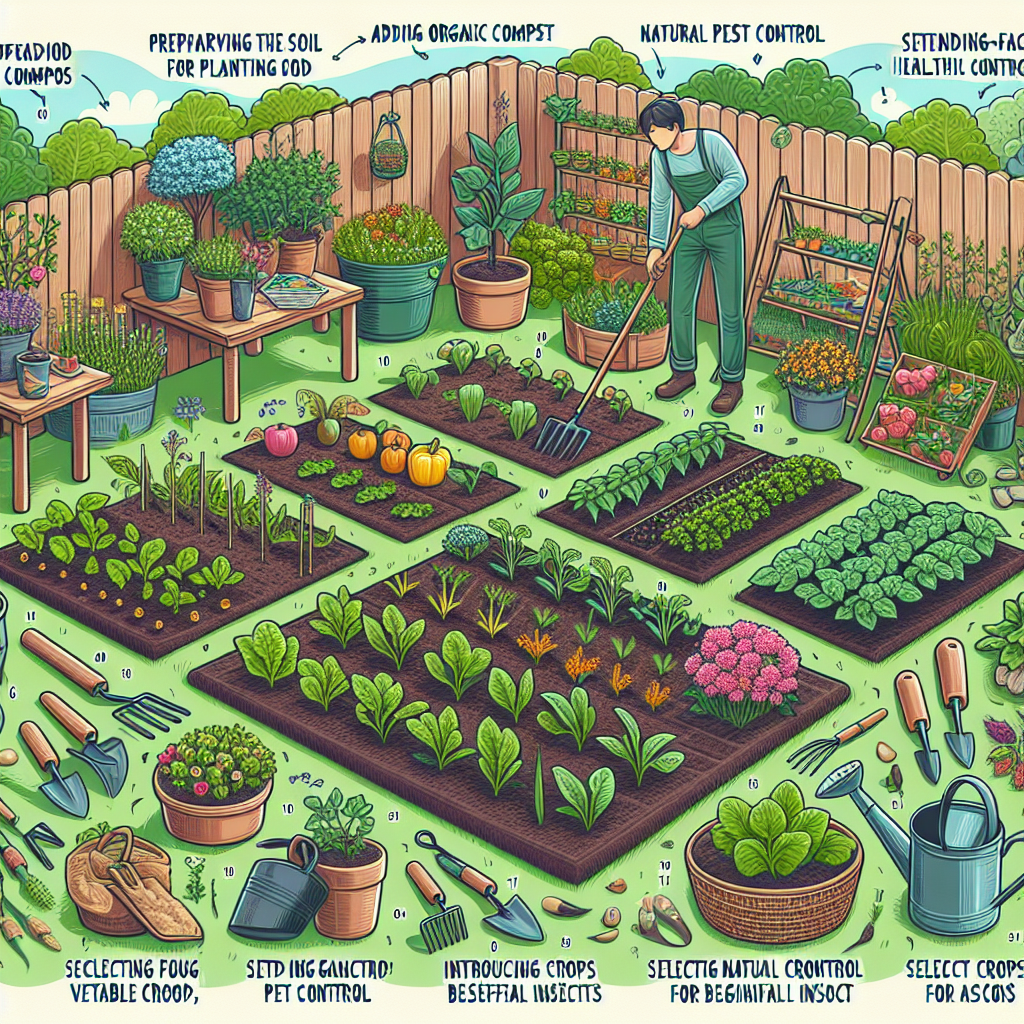 Organic vegetable garden with raised beds and fresh greens