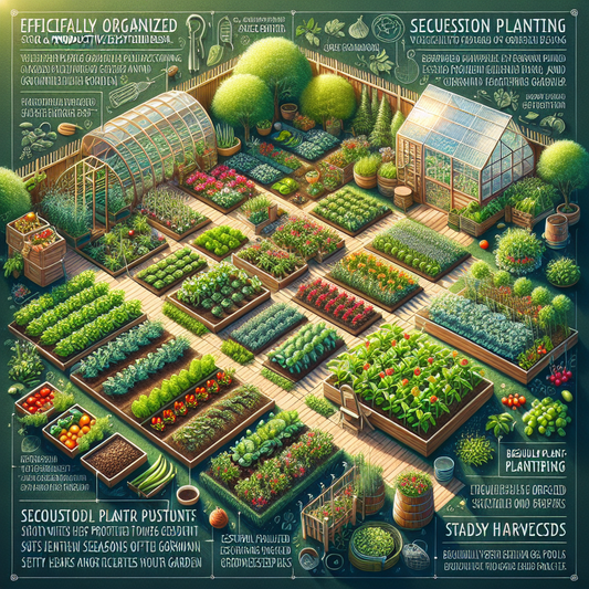 Overhead view of backyard garden layout with raised beds