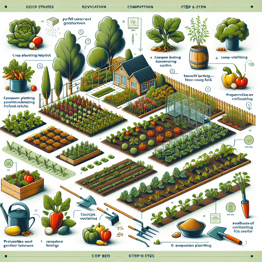 Overhead view of a planned vegetable garden layout with raised beds