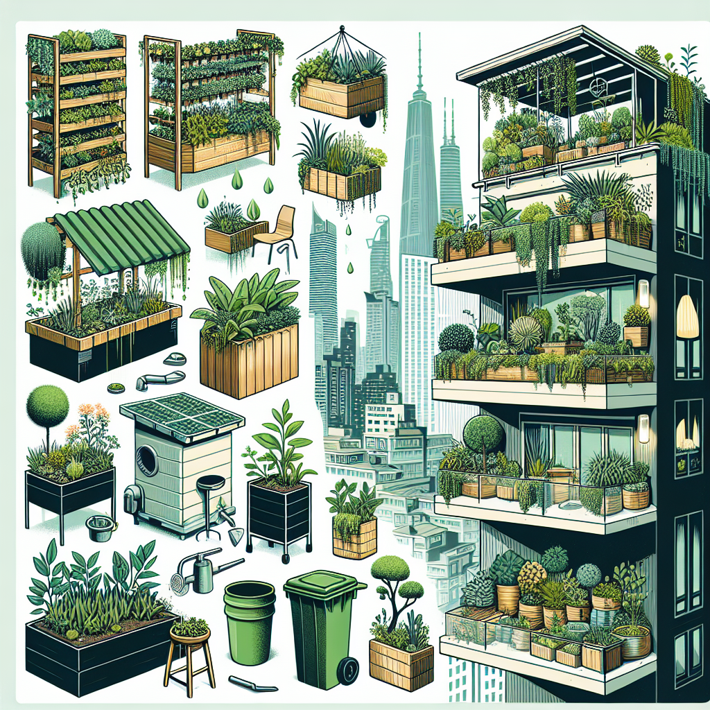 Colorful balcony garden with potted herbs and flowers