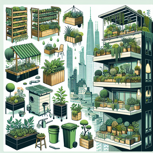 Colorful balcony garden with potted herbs and flowers