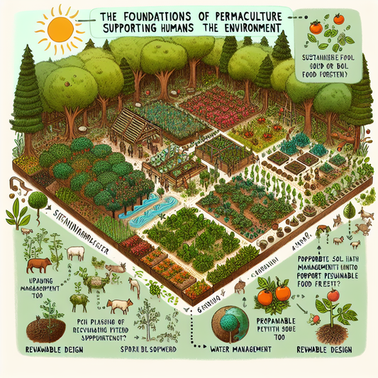 Layered view of a diverse food forest garden