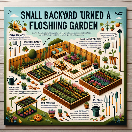 Small backyard garden with raised vegetable beds