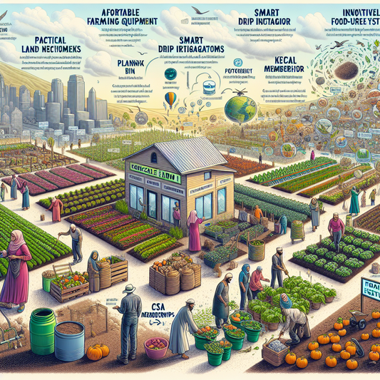 Farmer tending raised garden beds on a small farm