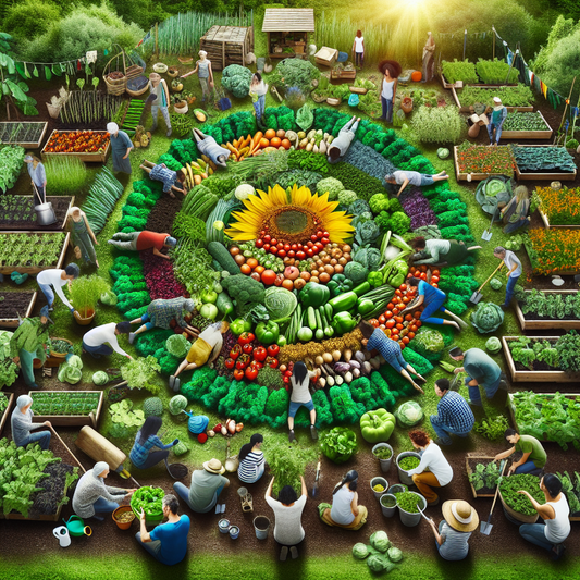 Neighbors tending plants together in a community garden