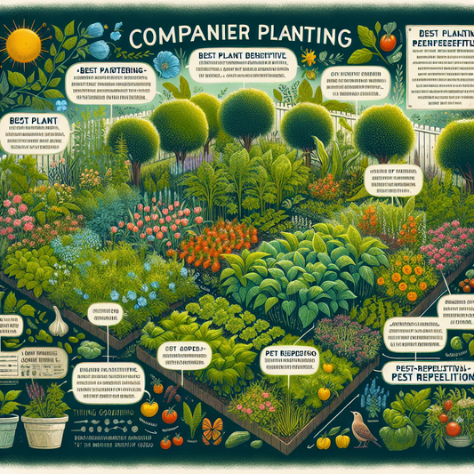 Companion planting chart showing vegetable pairings in a raised bed