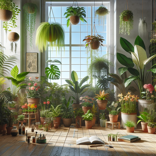 Bright kitchen with thriving indoor plants on windowsill