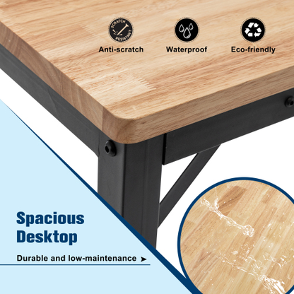 48" Heavy-Duty Adjustable Garage Workbench with Rubber Wood Top