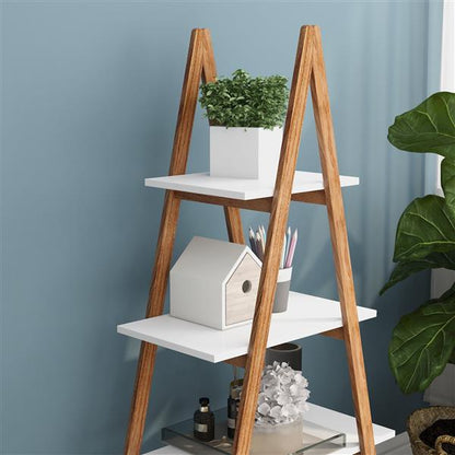 Bamboo Wood Ladder Bookshelf with 4 Tiers – A-Frame Display Shelf