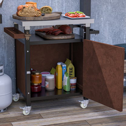Outdoor Grill Cart with Stainless Steel Top and Storage Shelves