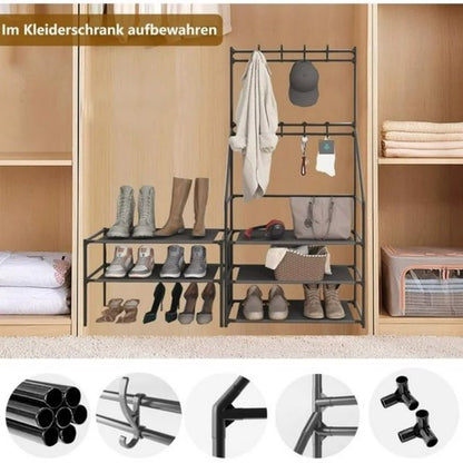 5-Tier Freestanding Entryway Shoe and Coat Rack with Hooks