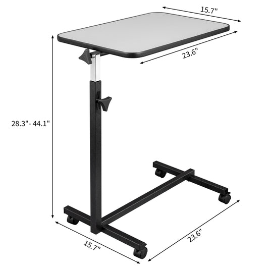 Adjustable Gray Overbed Laptop Table with Locking Wheels