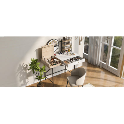 White Vanity Desk with Lighted Mirror and Wireless Charging