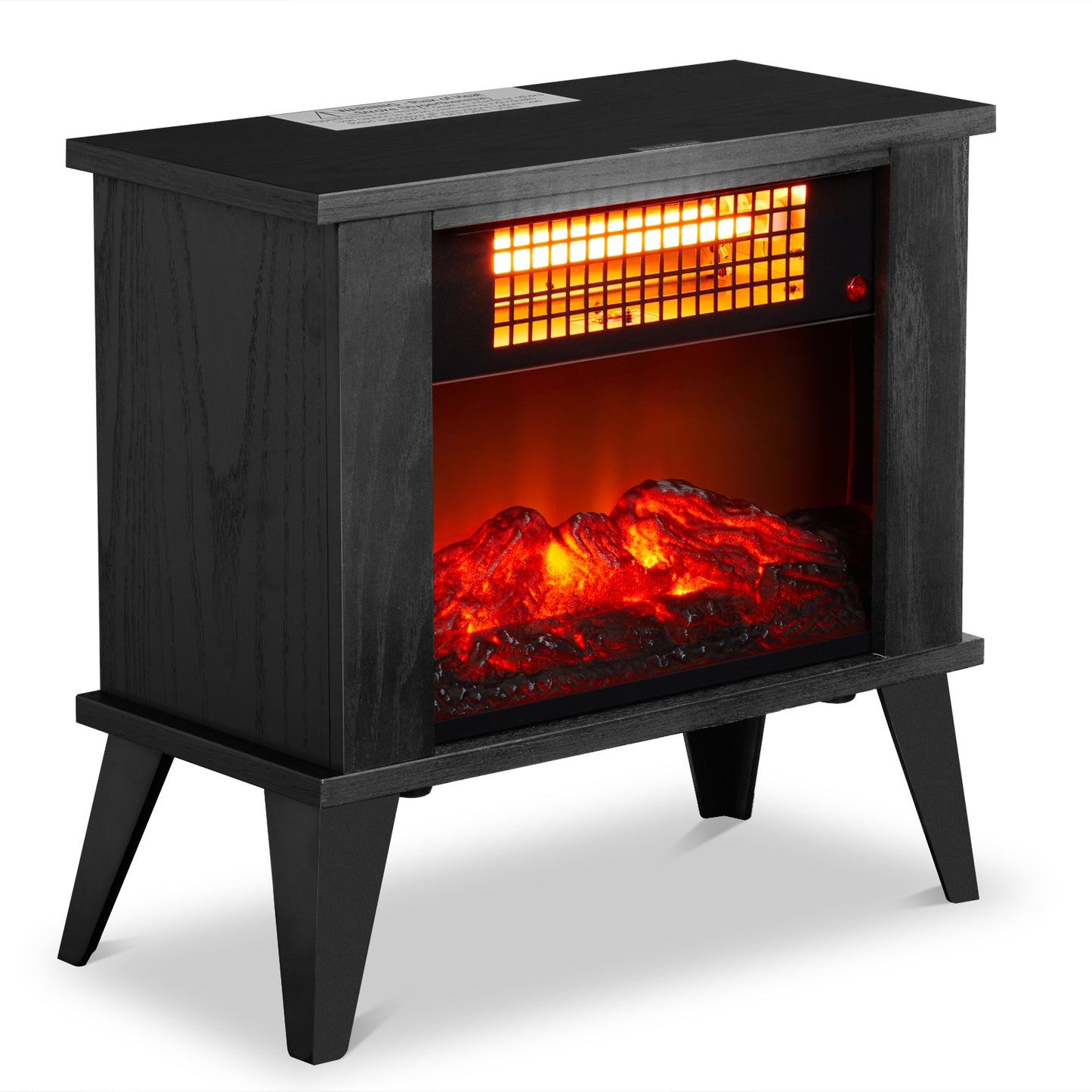 Black Wood Freestanding Electric Fireplace Heater with 3D Flame