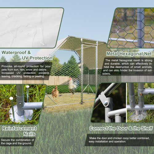 Large Metal Walk-In Chicken Coop with Waterproof Cover, 10x6 ft