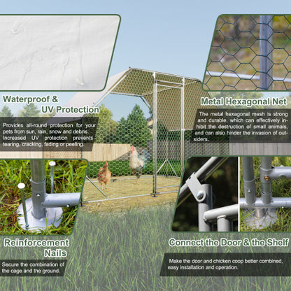 Large Metal Walk-In Chicken Coop with Waterproof Cover, 10x6 ft