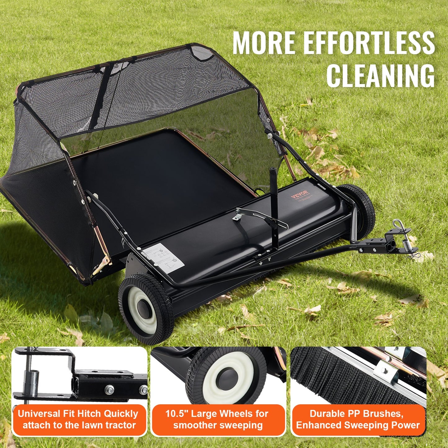 42-Inch Tow-Behind Lawn Sweeper with Adjustable Height