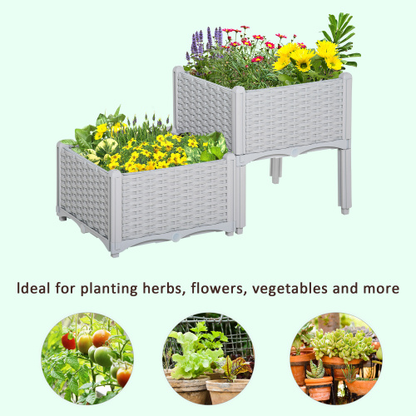 Gray Raised Garden Bed Set with Legs and Self-Watering Planters
