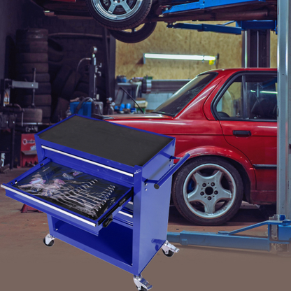 Blue Steel Tool Cabinet with 4 Drawers and Tool Set