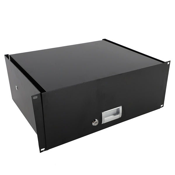 Black 4U 19" Steel DJ Equipment Drawer Cabinet with Lock